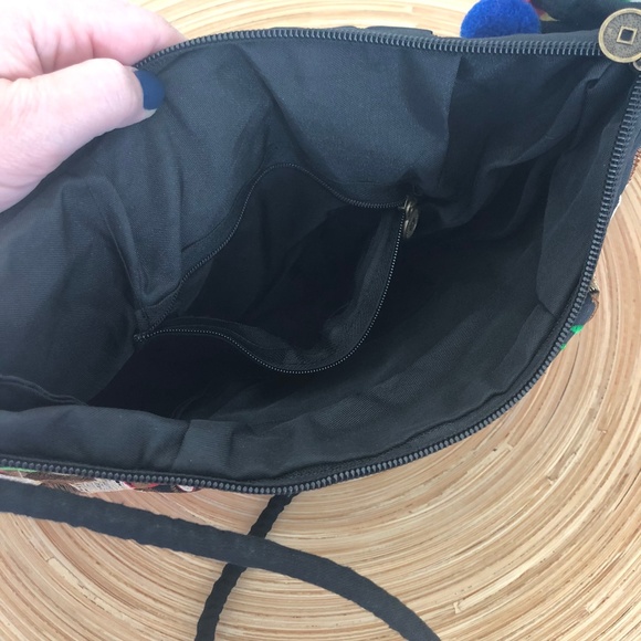 Embroidered Pom Poms Long Shoulder Bag/Crossbody Purse and Wristlet NWOT - Picture 9 of 13